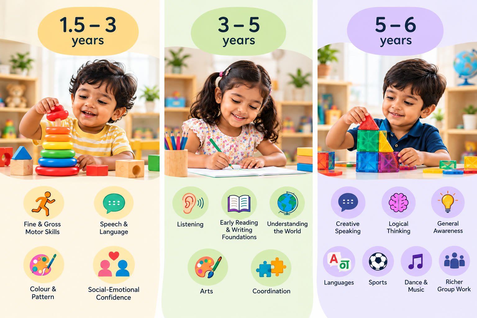 Early years timeline from 1.5 to 6 years at Kayo preschool